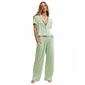 Aerie Real Soft Ruffle Pajama Shirt (S) & Trouser PJ Pant (XS) | Dusty Sage